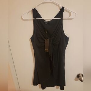 DKR&Co Couture Womens Small Blouse Black Ruffle PullOn Vneck GothVamp Coquette